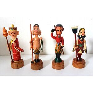 Vintage Wood THE MONKEY KING, Pig Chinese Kings Man Soldier in Box Handpainted